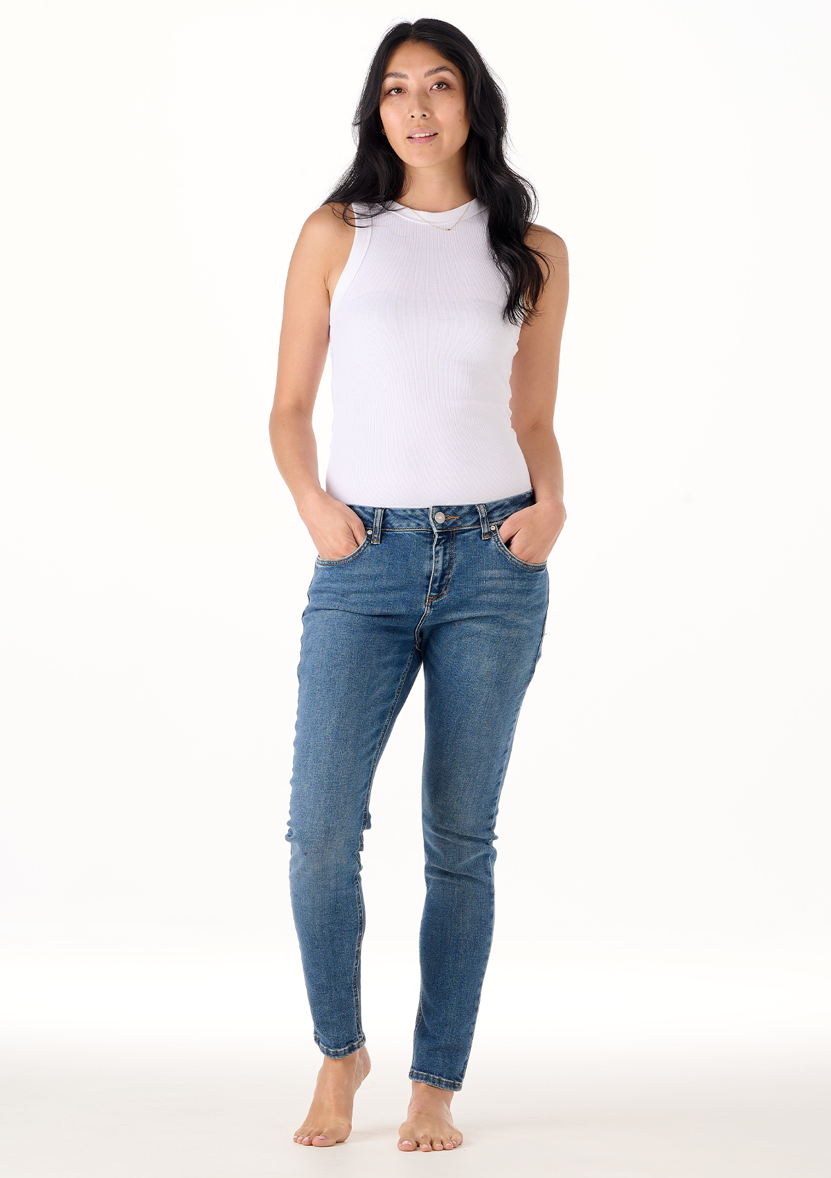 LTB Mika Blue Echo Boyfriend Jean — full body front view, styled lifestyle shot, women's slim boyfriend jean