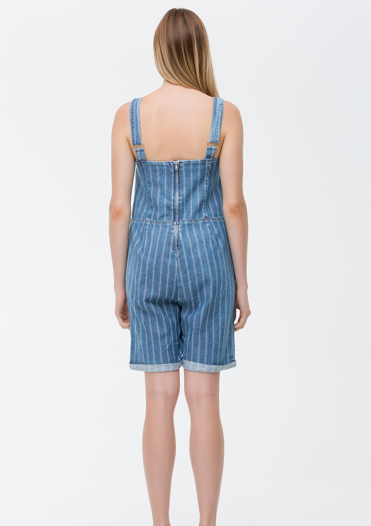 Eldia Striped Denim Playsuit – Pink