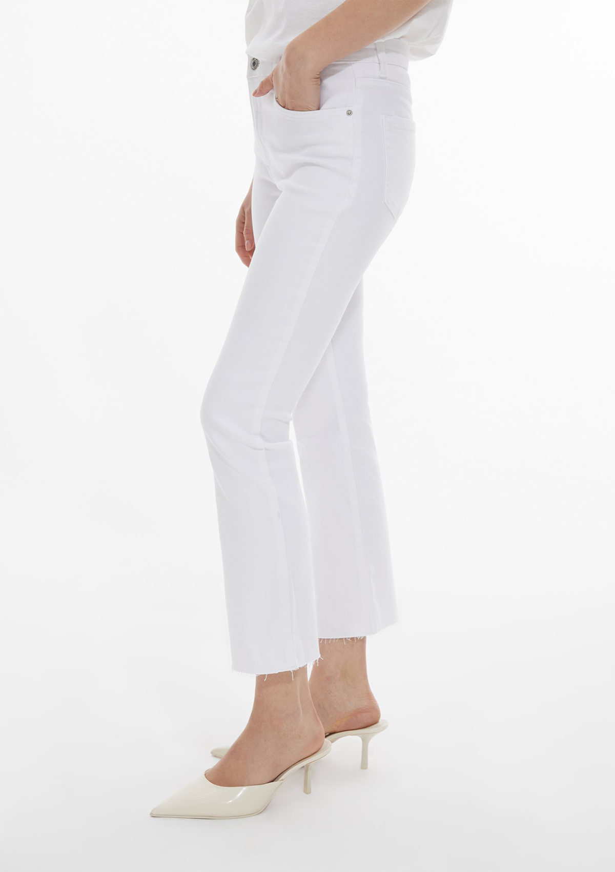Lynda X White High Rise Cropped Flare Jean