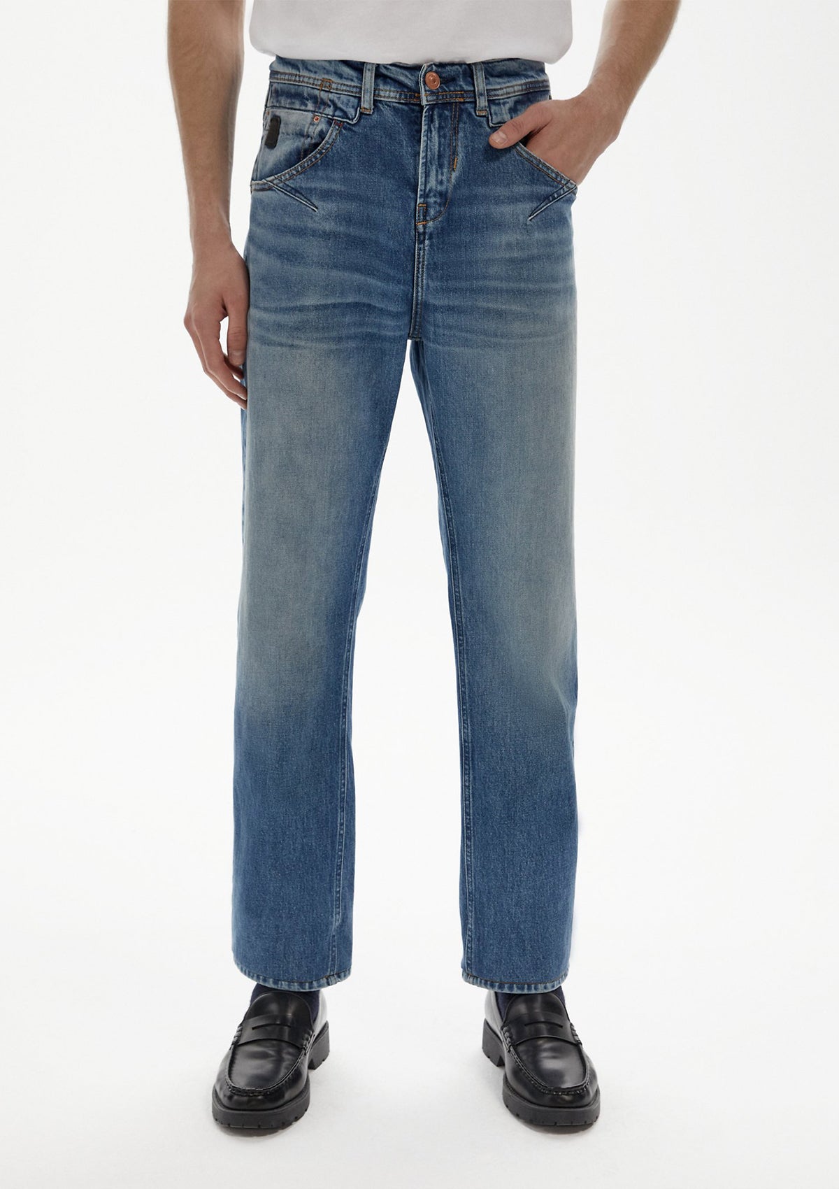 LTB Mariano Saul Mid Rise Relaxed Jean — half body front view, styled lifestyle shot, men's mid rise relaxed fit jeans
