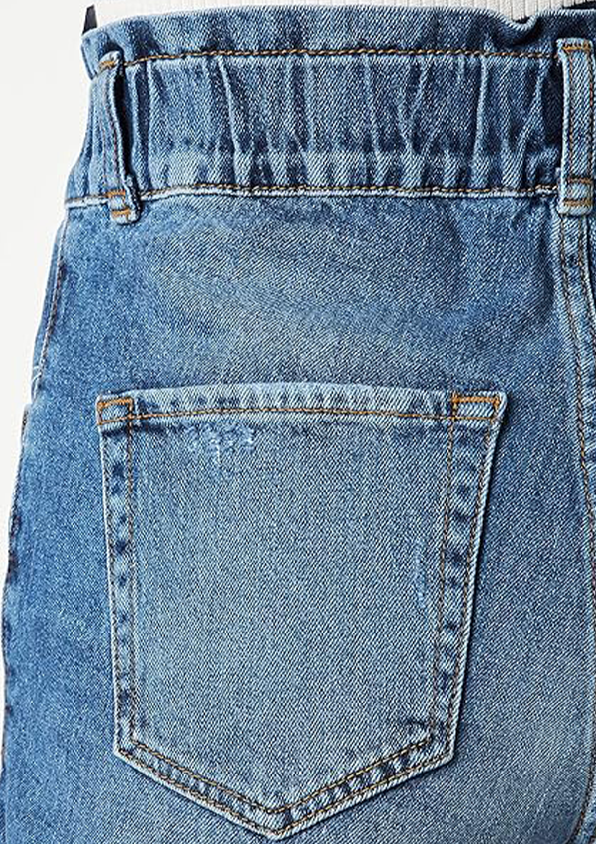 LTB Molina Aldona Denim Short — close up of back and paperbag waistband detail showing elastic and drawstring