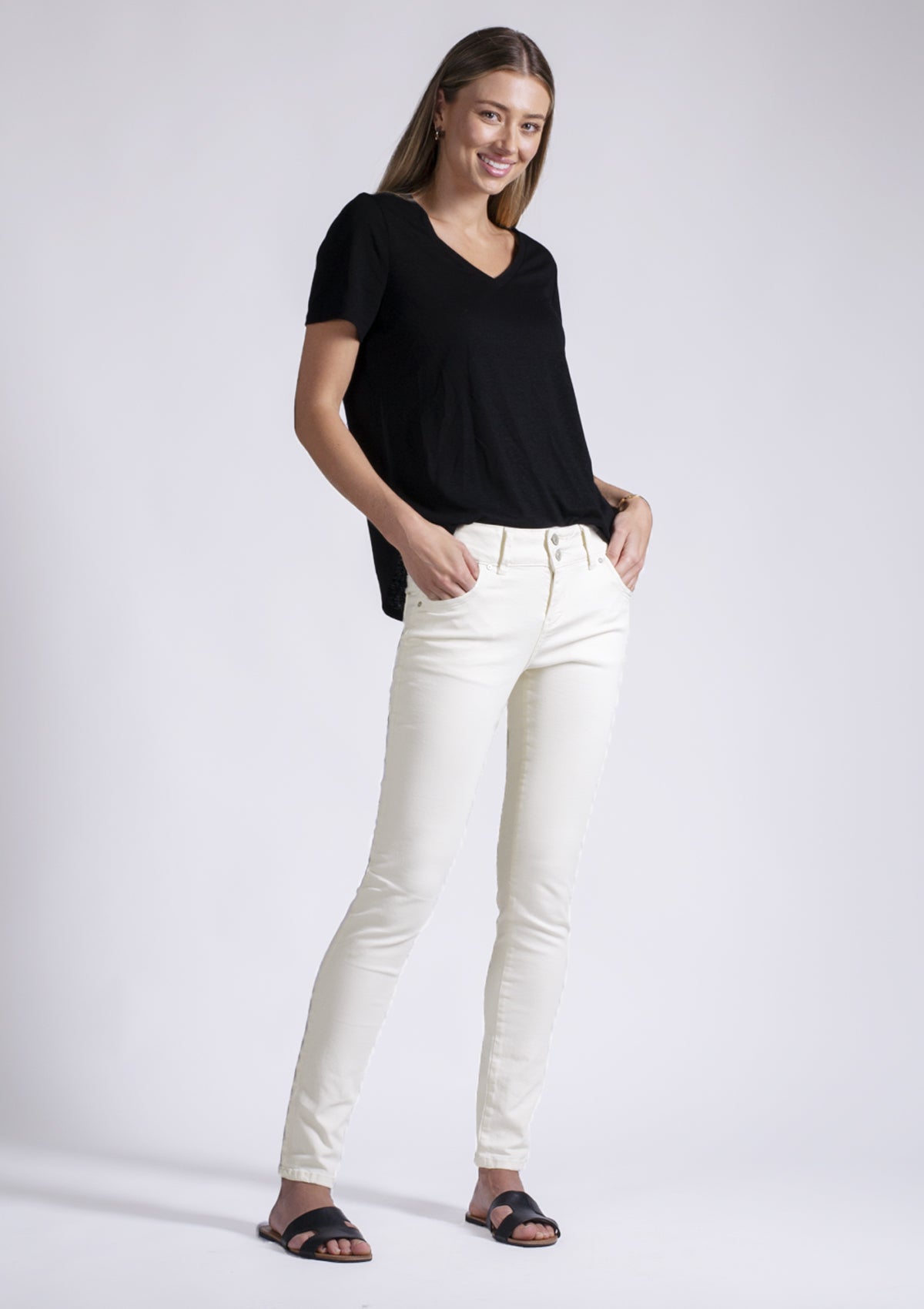 Molly M Off White Mid Rise Jean