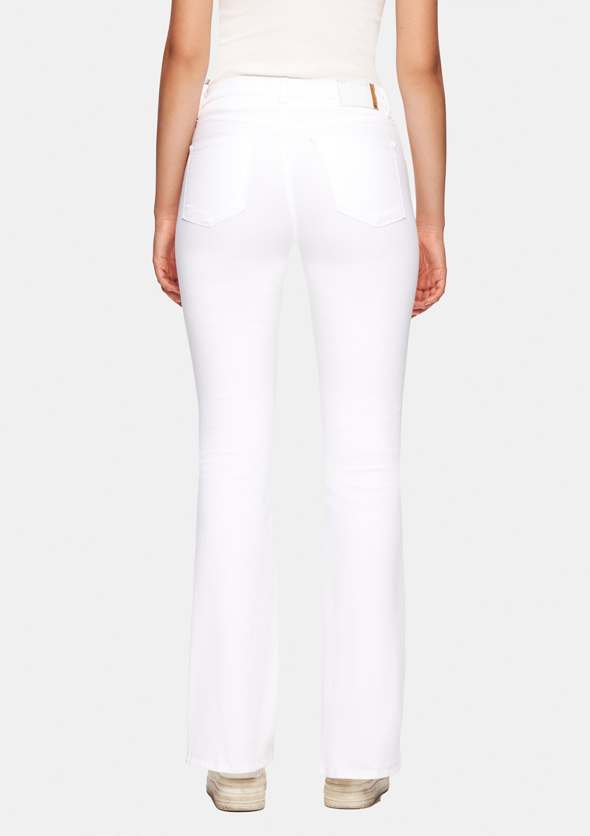 LTB Noelia White High Rise Flare Jean — half body back side view, styled outfit, women's high rise flare jean