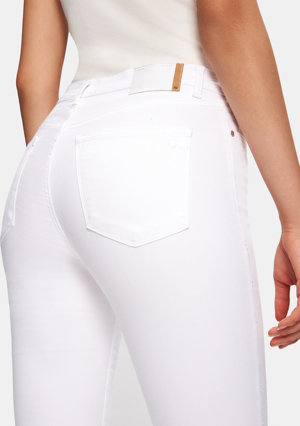 LTB Noelia White High Rise Flare Jean — close up back pocket detail and LTB brand label, women's high rise flare jean