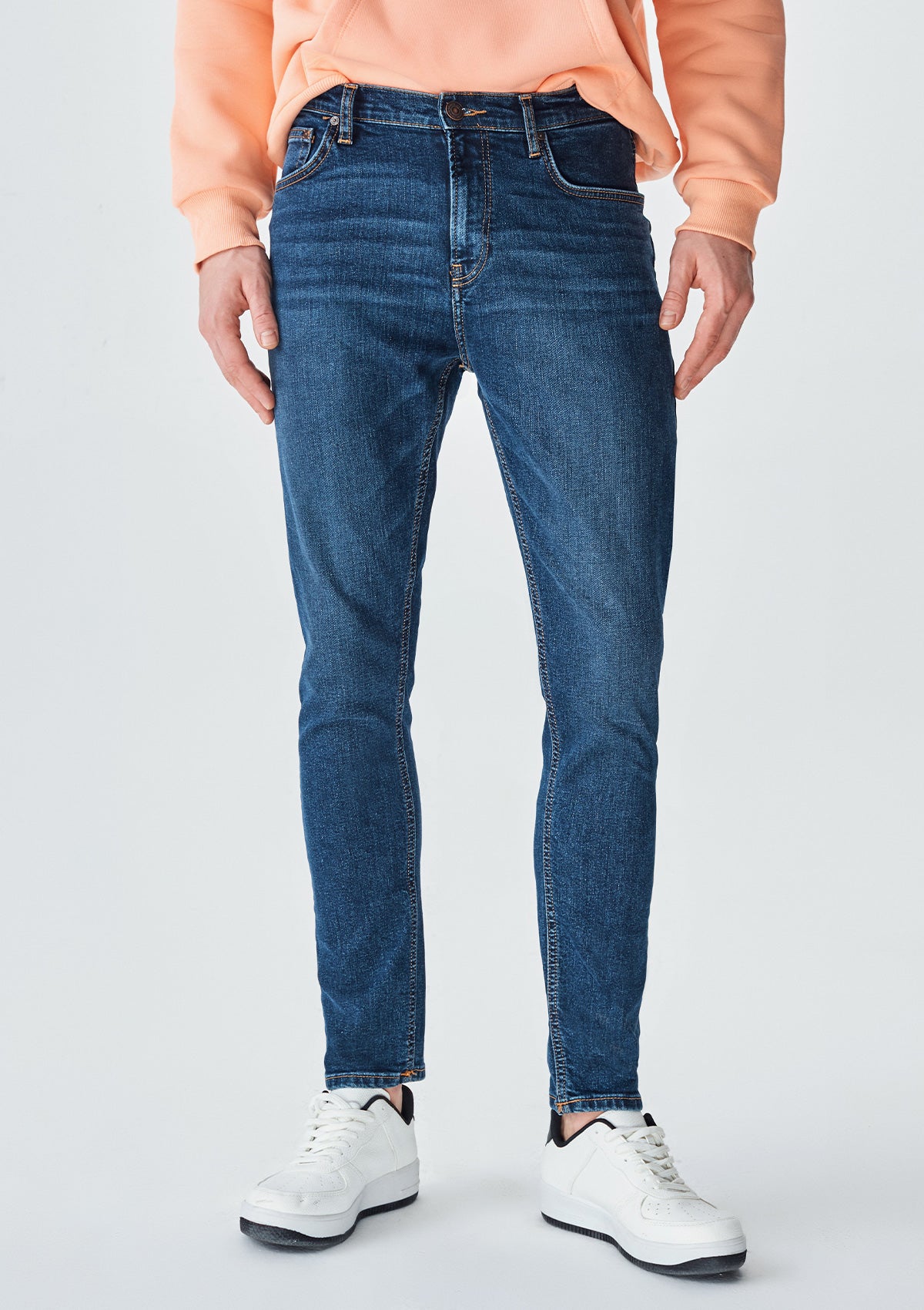 LTB Smarty Y Kegan Skinny Jean — half body front view, men's skinny jeans mid blue wash