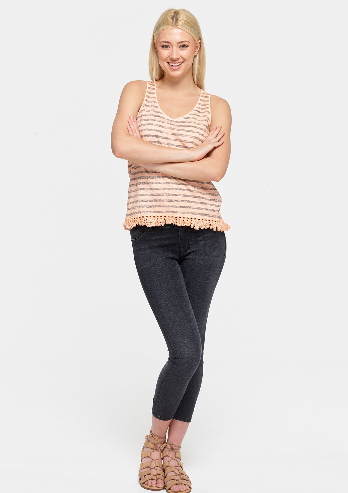 Striped Tassel Tee - Orange