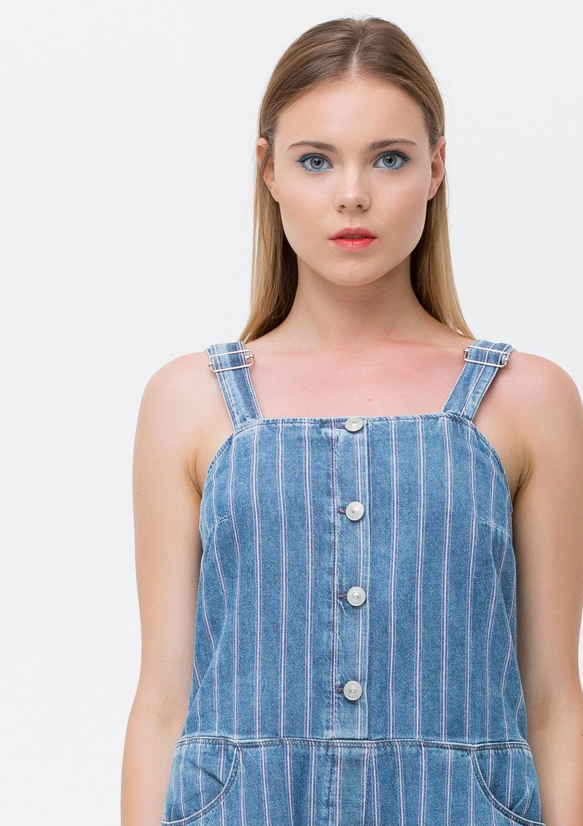 Eldia Striped Denim Playsuit – Pink
