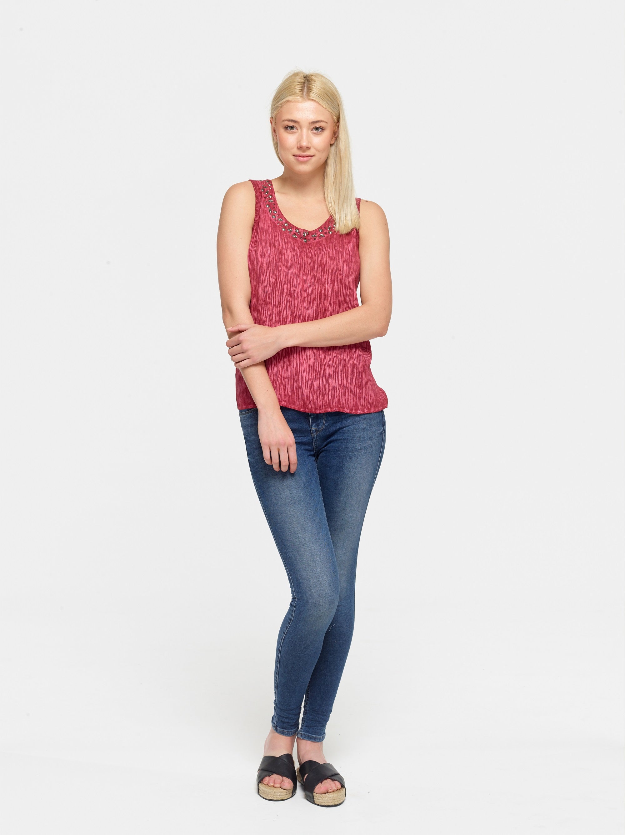 Wine Sequin Cotton Top