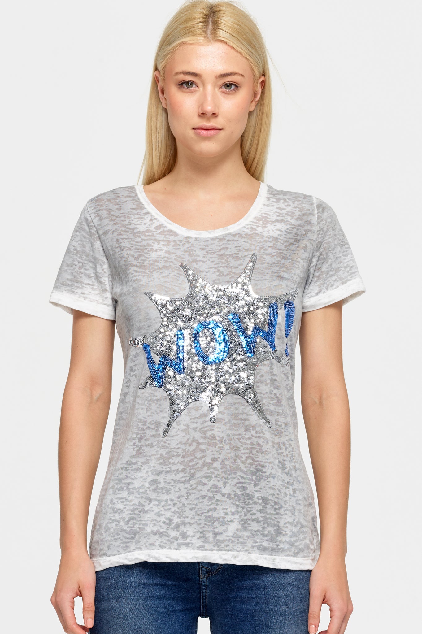 Wow Sequin Tee - Grey