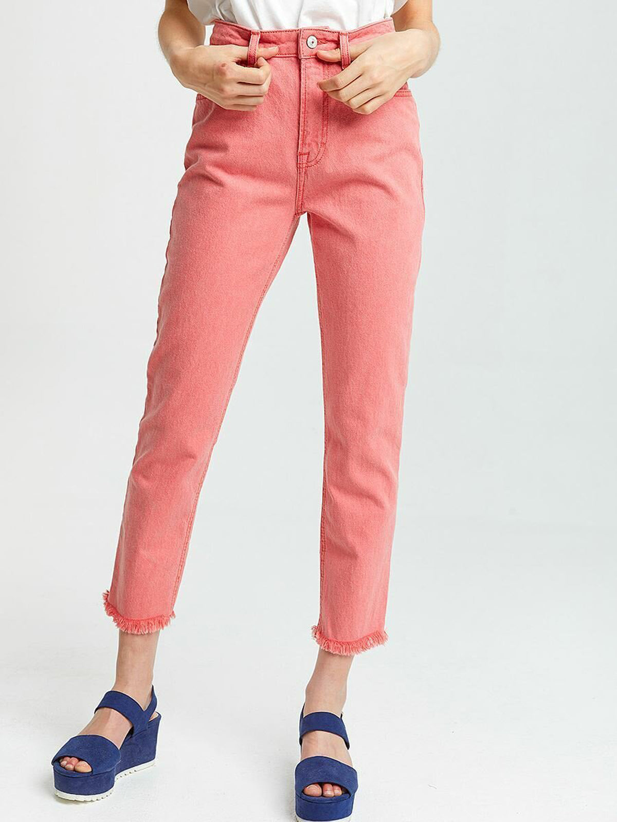 LTB Valena Soft Pinky High Rise Straight Jean — half body front facing image showing high rise waist