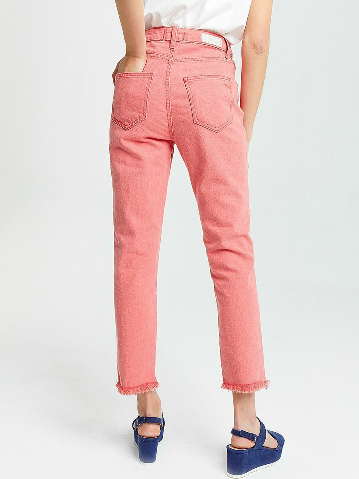 LTB Valena Soft Pinky High Rise Straight Jean — half body back facing image showing straight fit
