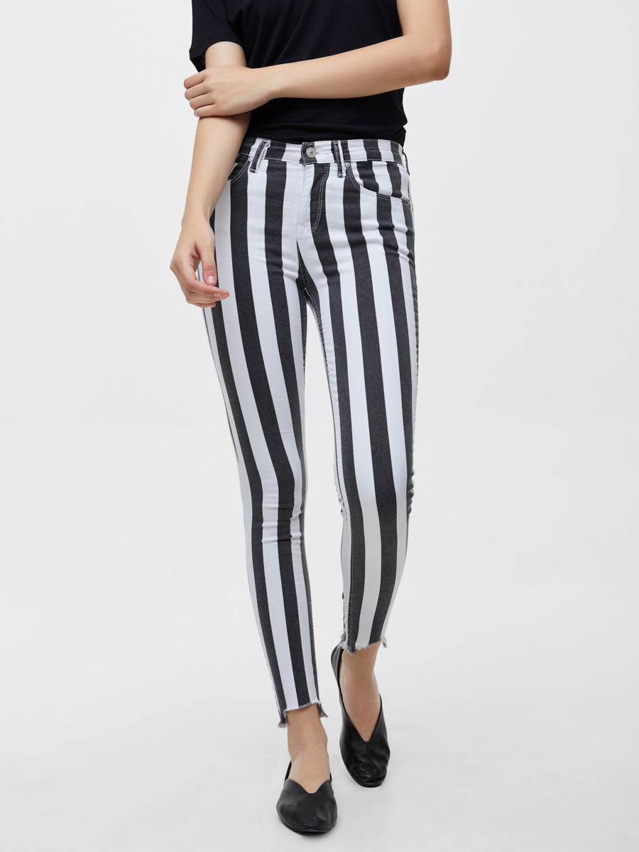Tanya X Striped Black High Rise Skinny Jean