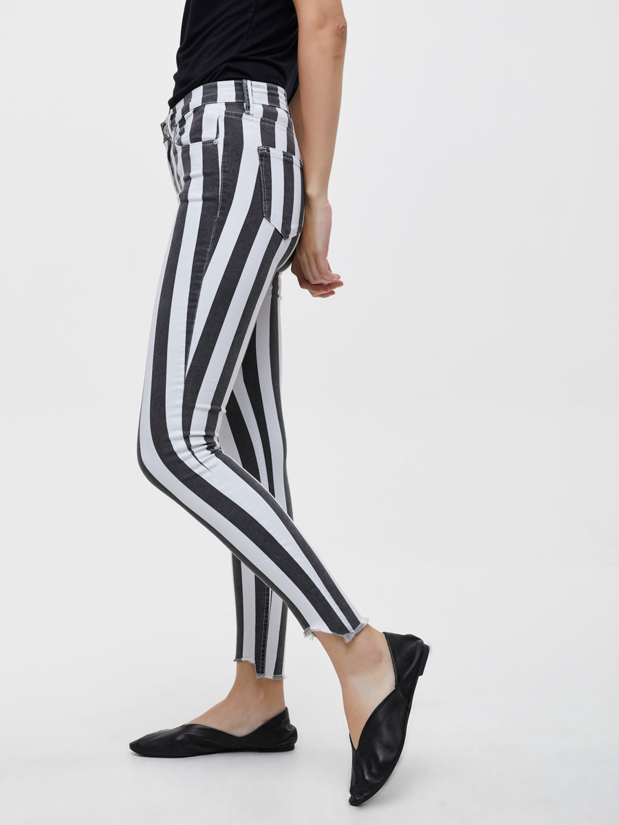 Tanya X Striped Black High Rise Skinny Jean