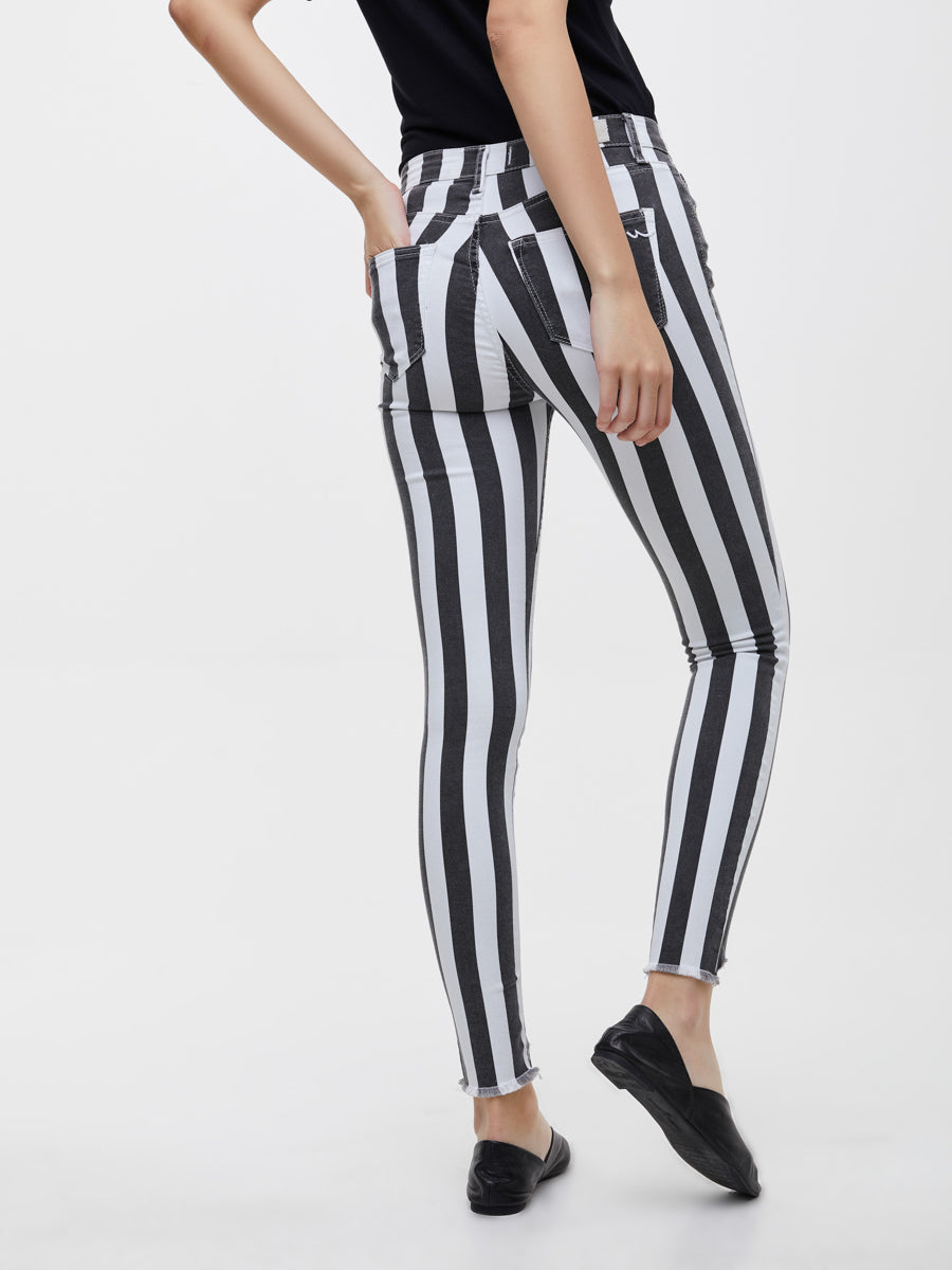 Tanya X Striped Black High Rise Skinny Jean