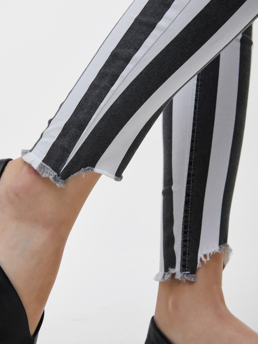 Tanya X Striped Black High Rise Skinny Jean