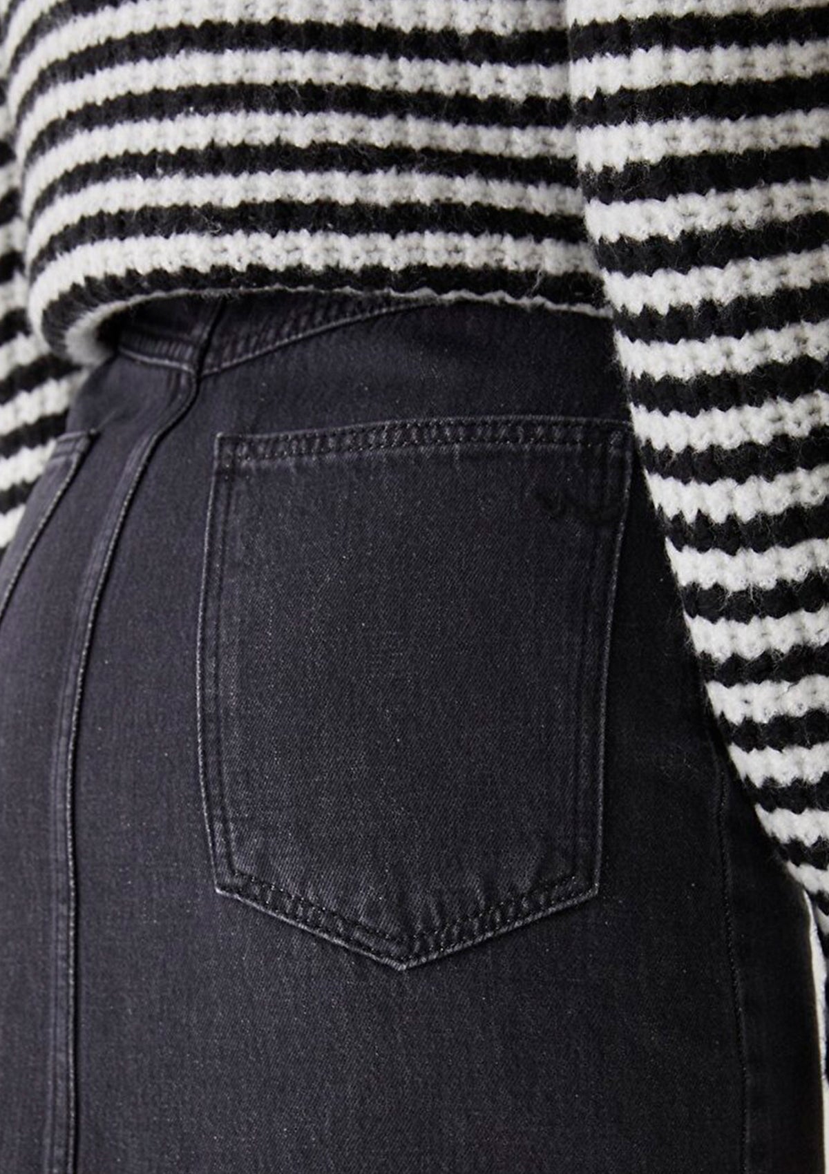 Irene Black High Waist Slit Midi Jean Skirt