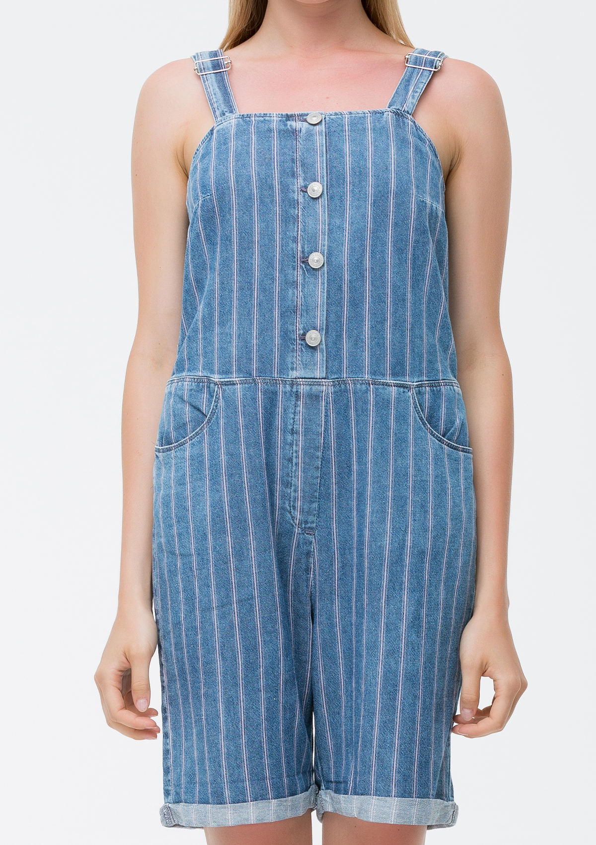 Eldia Striped Denim Playsuit – Pink