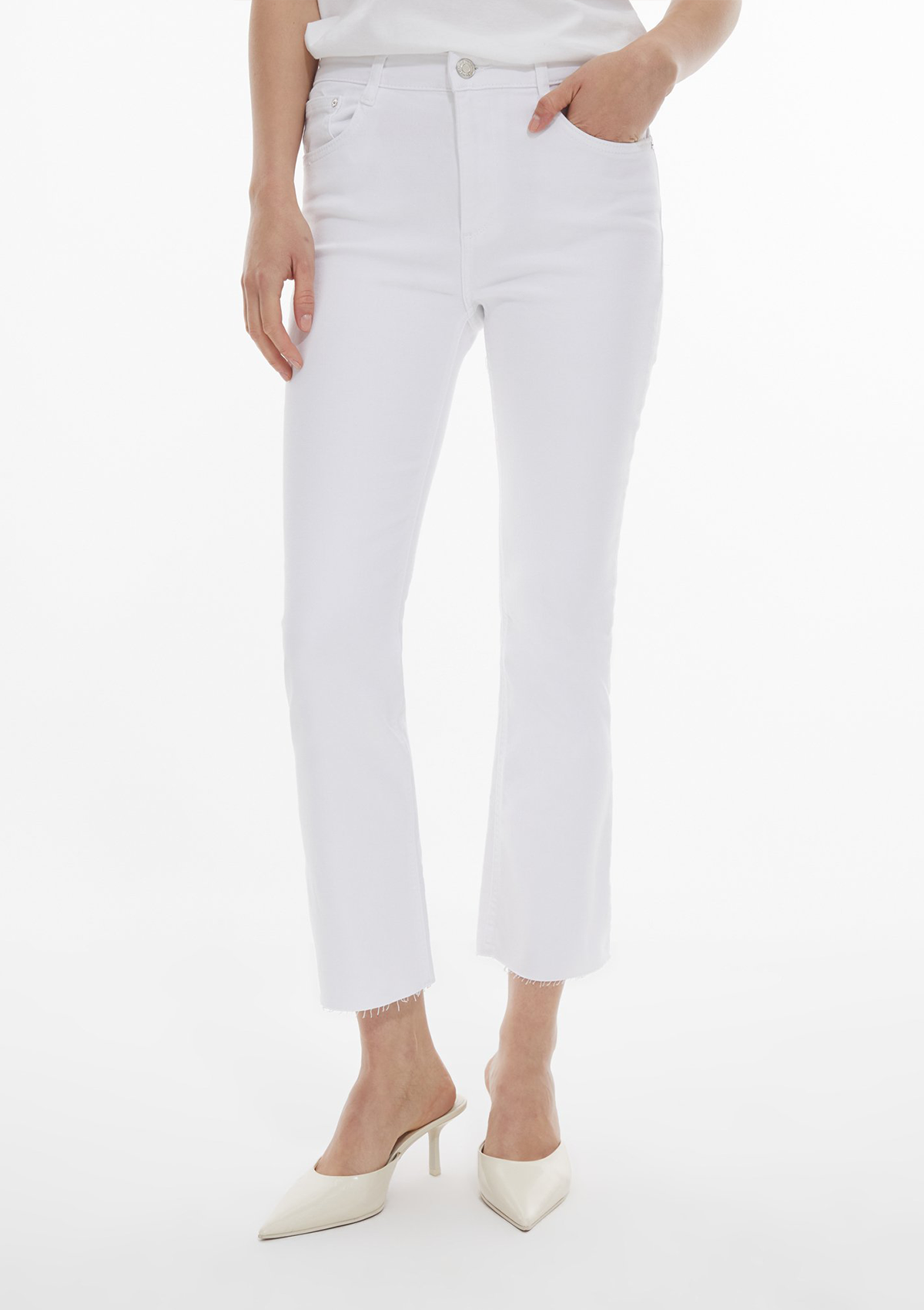 Lynda X White High Rise Cropped Flare Jean