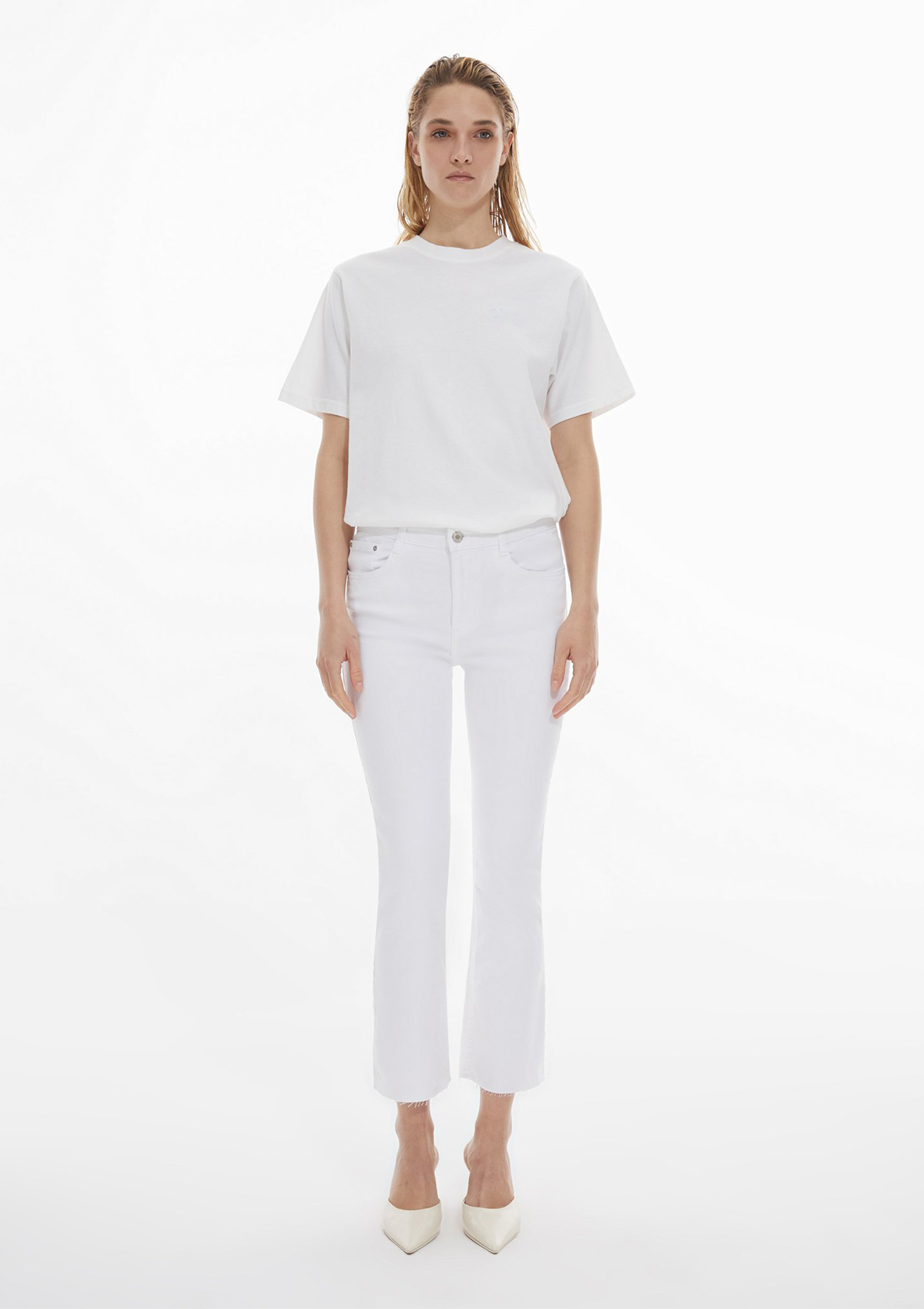 Lynda X White High Rise Cropped Flare Jean