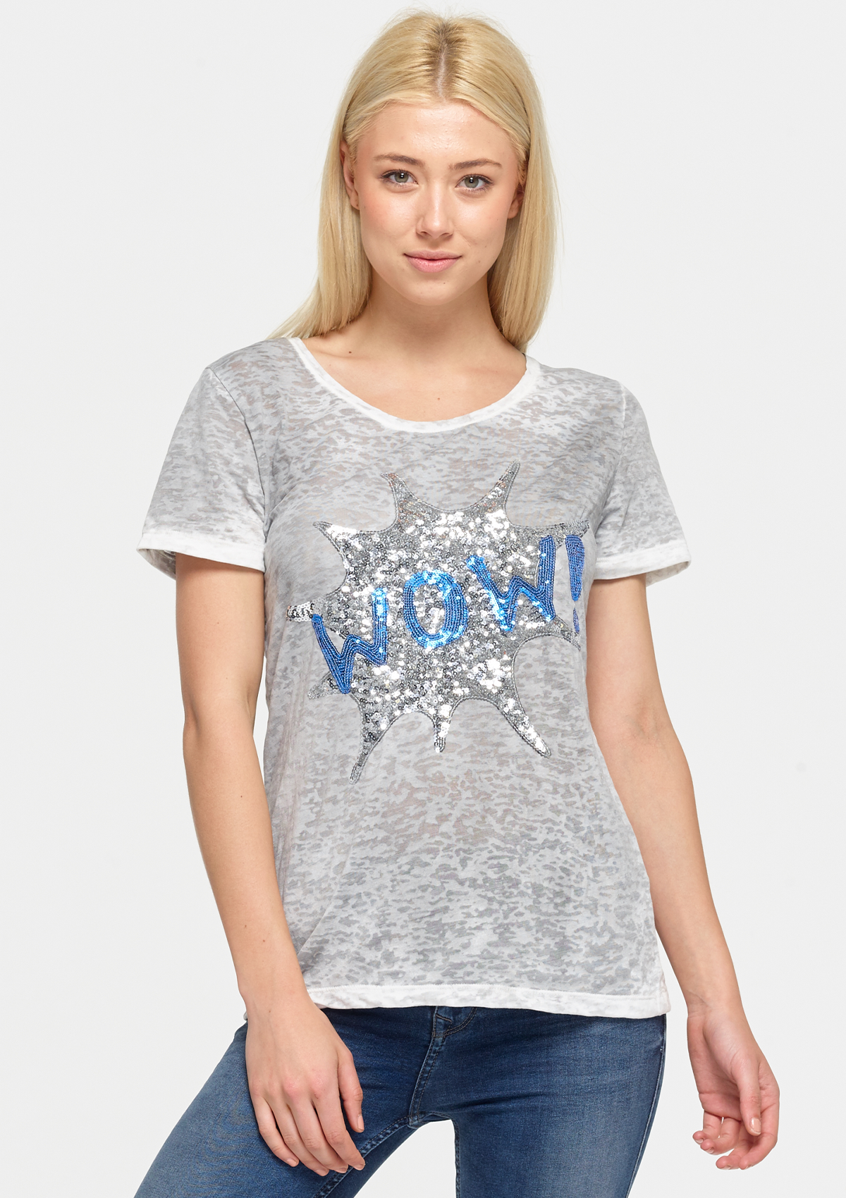 Wow Sequin Tee - Grey