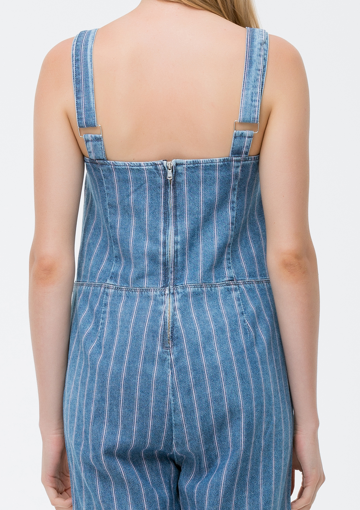Eldia Striped Denim Playsuit – Pink