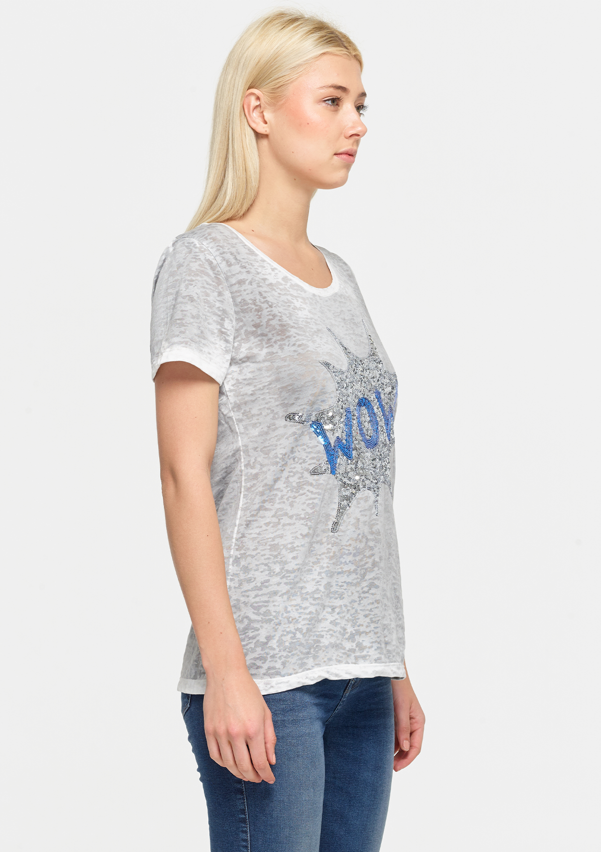 Wow Sequin Tee - Grey
