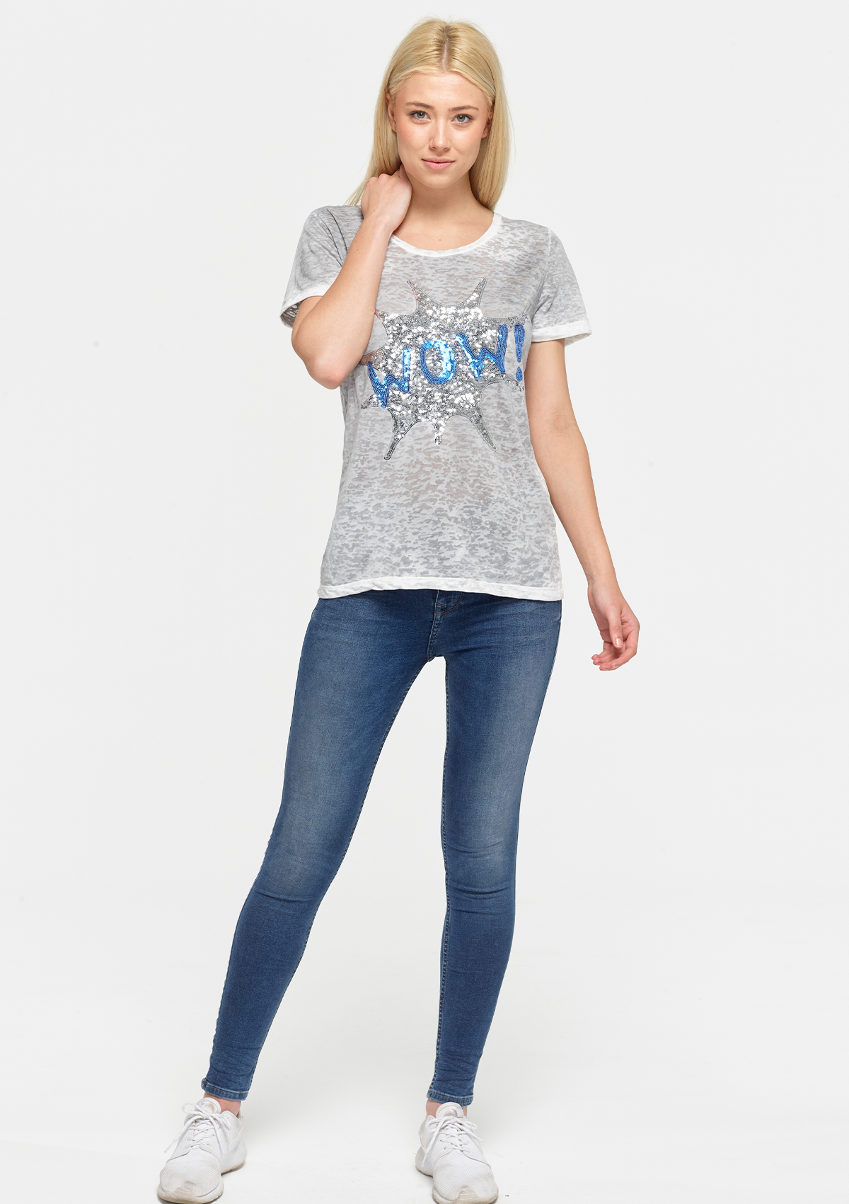 Wow Sequin Tee - Grey