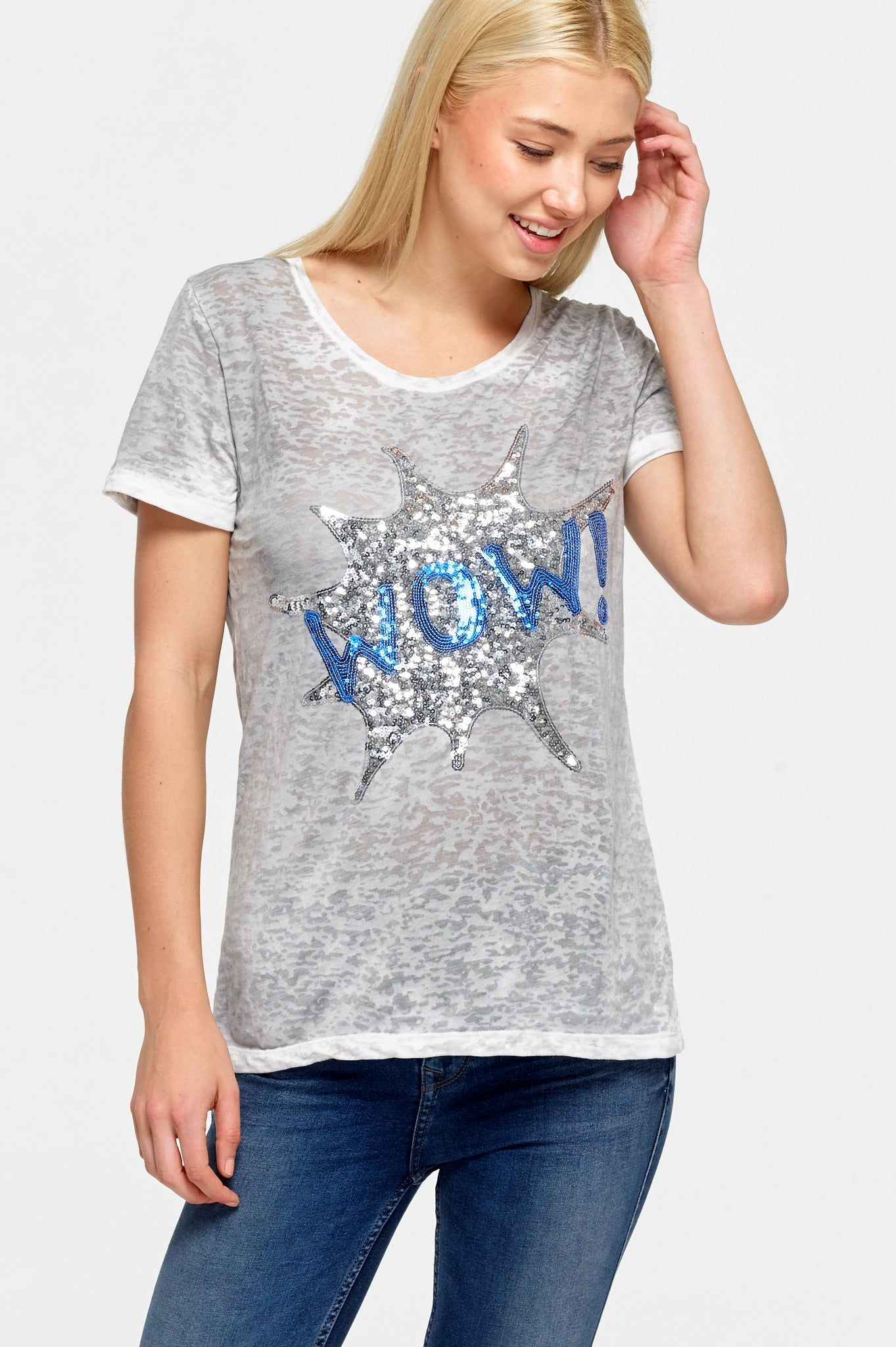 Wow Sequin Tee - Grey